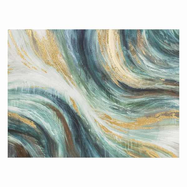 Blue & Green with Gold Swirl Embellished Abstract Canvas Wall Art, 40x30