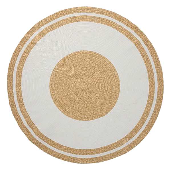 (E533) Tan & White Braided Round Area Rug, 6'