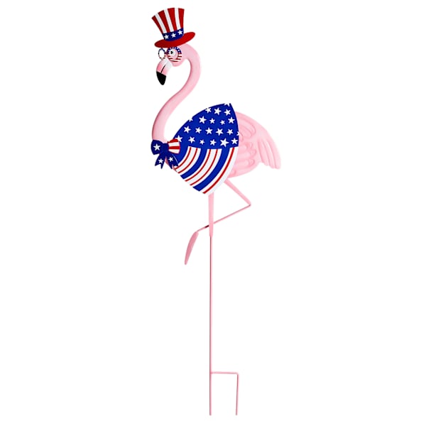 Patriotic Metal Flamingo Yard Stake, 36"