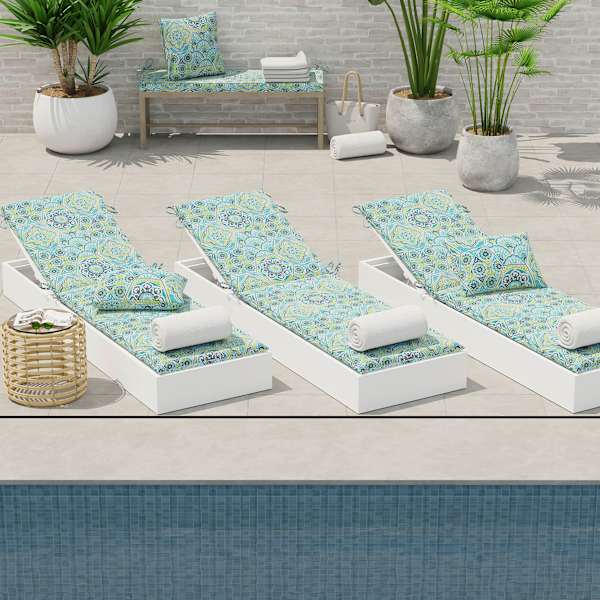 Teal chaise lounge cushions top