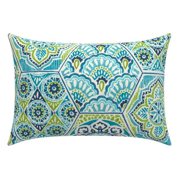 Calista Teal Lumbar Outdoor Throw Pillow, 14x20