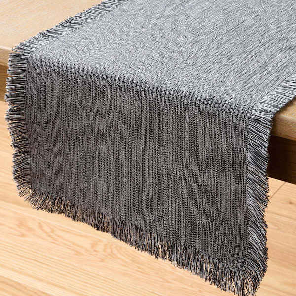 Black & Grey Zara Table Runner with Fringe, 72x14