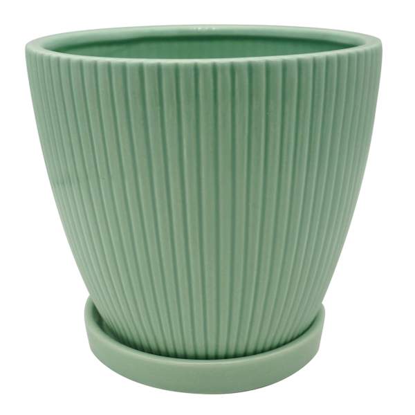 Sunny Club Indoor Green Ribbed Planter, 6"