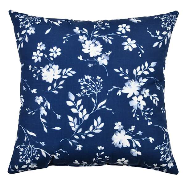 Providence Navy Blue Floral Print Throw Pillow, 18"