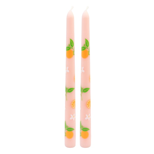 2-Pack Orange Printed Pink Taper Candles, 10"