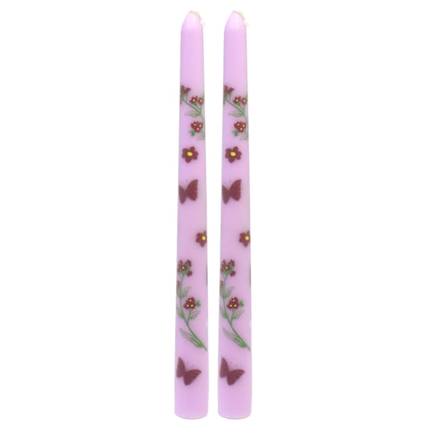 2-Pack Butterfly Printed Purple Taper Candles, 10"