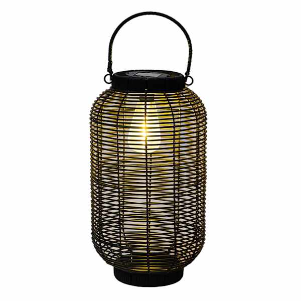 Decorative Black Outdoor Solar Lantern with Bulb, Medium