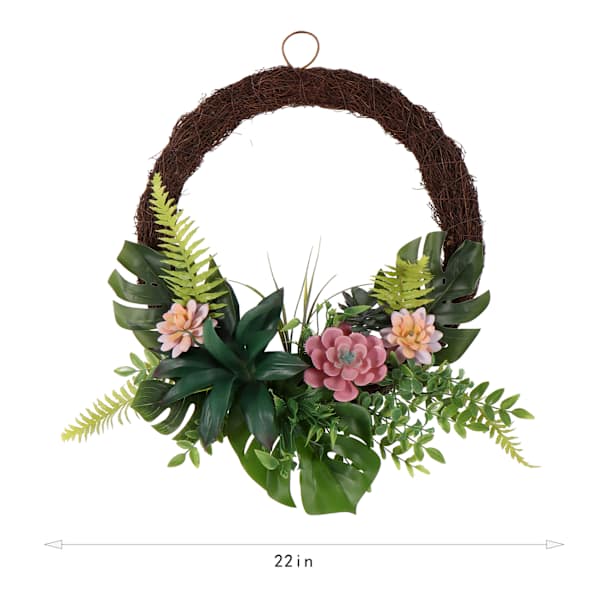 Succulents Leaf Wreath, 22"