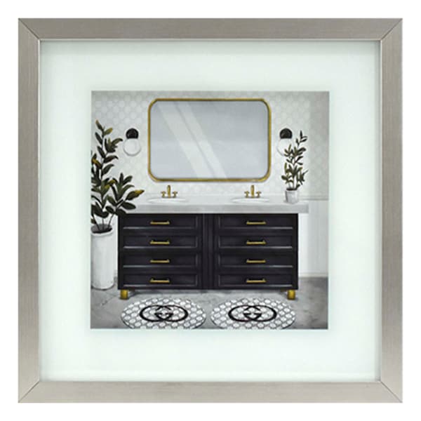 Glass Framed Bath Print Wall Art, 13"
