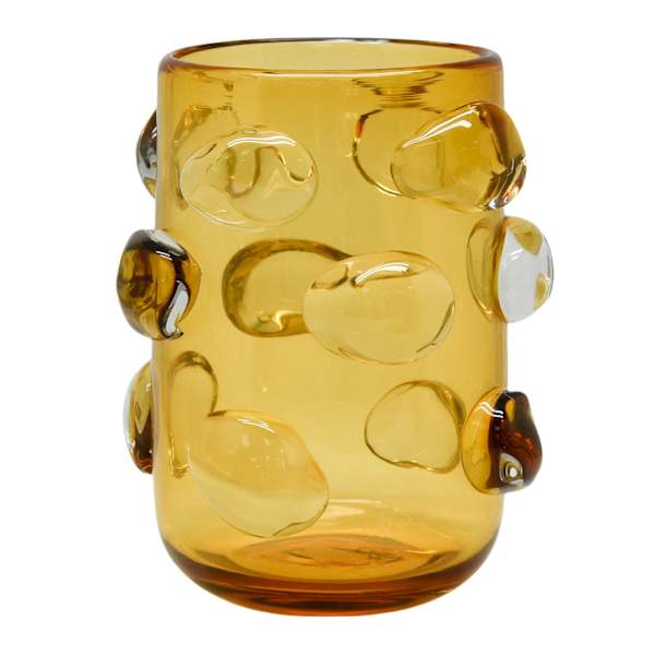Crosby St. Yellow Glass Vase with Clear Oval Stones, 9"