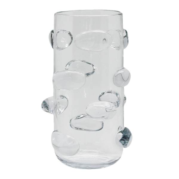 Clear Glass Vase with Clear Oval Stones, 13"