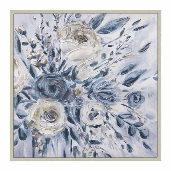 Indigo Floral Framed Canvas Wall Art, 24"