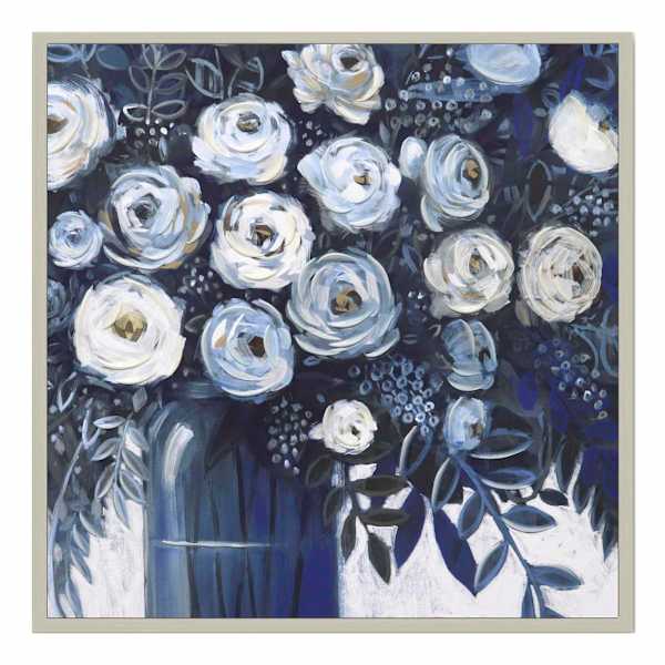 Framed Dark Indigo Floral Canvas Wall Art, 20"