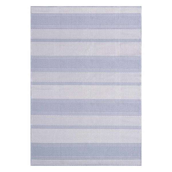 Grey & Blue Fifer Striped Outdoor Area Rug, 5x7