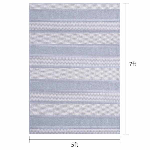 Grey & Blue Fifer Striped Outdoor Area Rug, 5x7