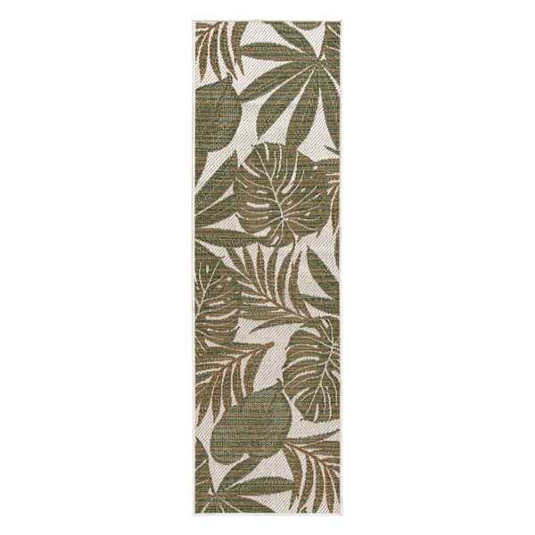 (E513) Found & Fable Santorini Cala Green Leaves Outdoor Runner, 2x7