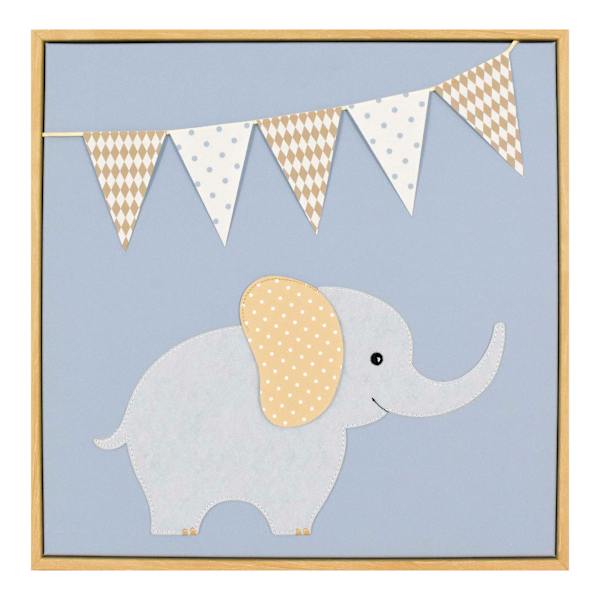 Framed Blue Circus Elephany Wall Art, 14"