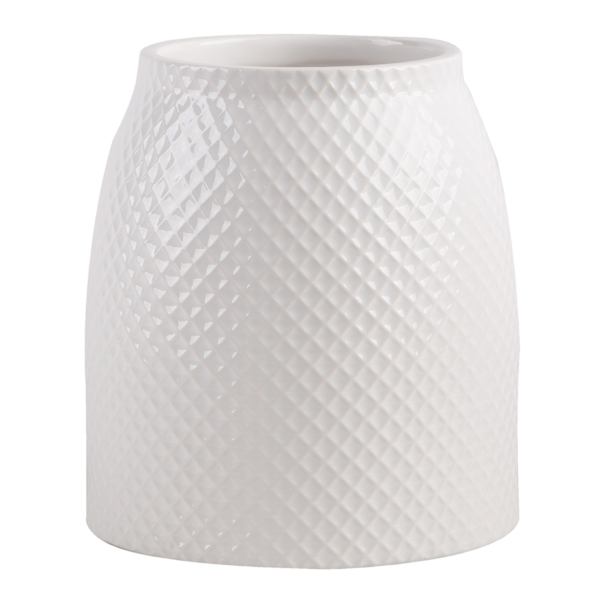 White Lattice Embossed Utensil Crock, 7"