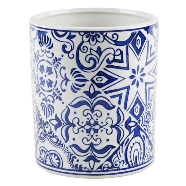 Blue & White Utensil Crock, 5.5"