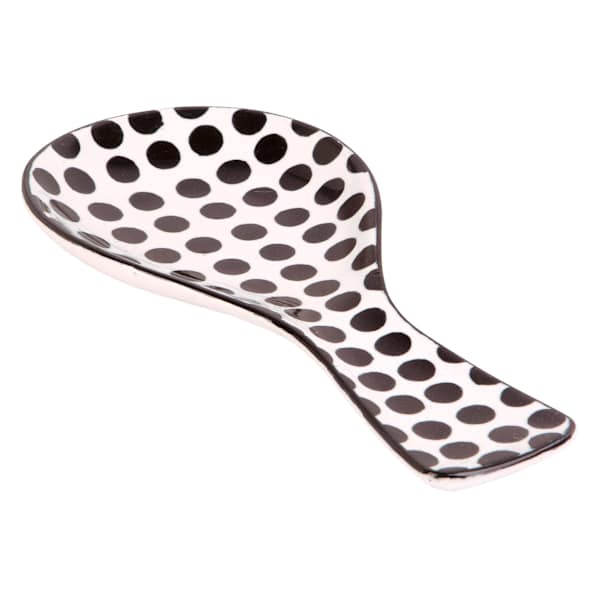 White & Black Polka Dots Spoon Rest, 10.75"