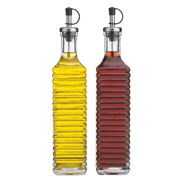 Square Ribbed Oil & Vinegar Bottle Set, 17oz