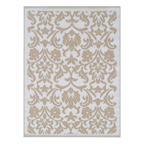 Beige Flower Plastic Outdoor Area Rug, 5x7