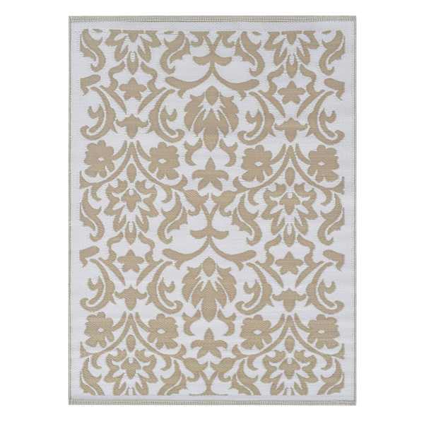 Beige Flower Plastic Outdoor Area Rug, 6x9