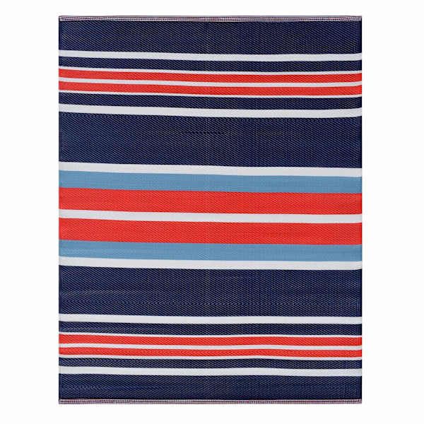 Dark Blue Striped Plastic Outdoor Rug, 6x9