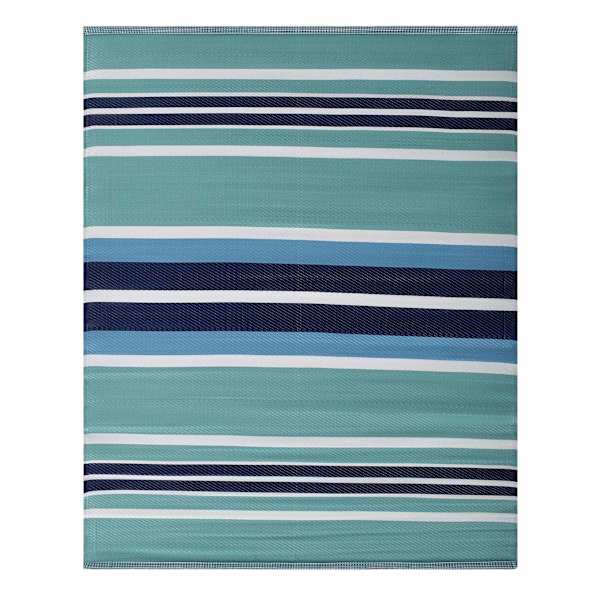Light Blue Striped Plastic Outdoor Area Rug, 6x9