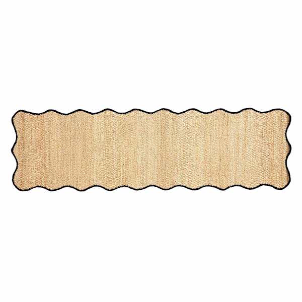(B891) Juniper Jute with Scalloped Black Trim Area Runner, 2x7