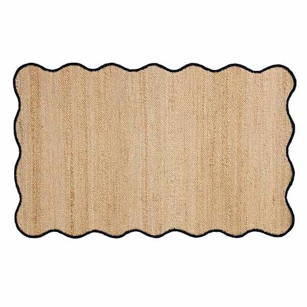 (B891) Juniper Scalloped Area Rug with Black Trim, 3x5