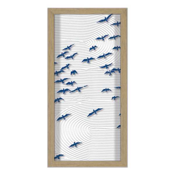 Honeybloom Glass Framed Flock of Birds Print with Silkscreen Wall Art, 12x24