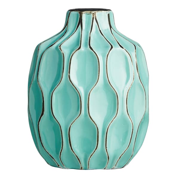 Honeybloom Katherine Teal Ceramic Short Neck Vase, 8"
