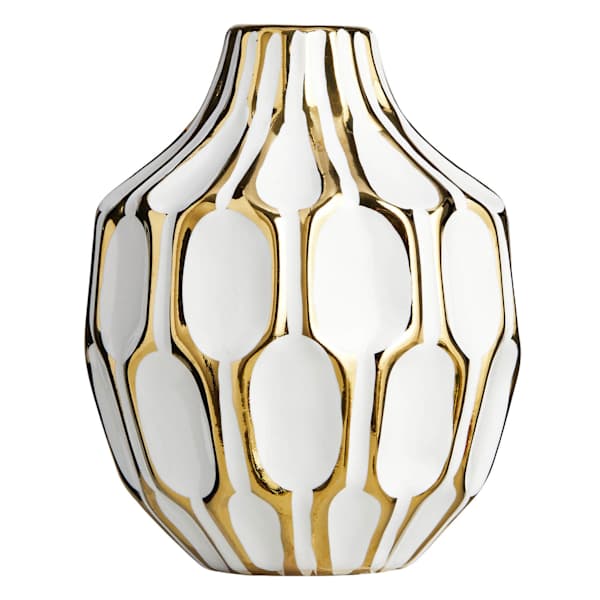 Honeybloom White & Gold Katherine Ceramic Vase, 5.5"