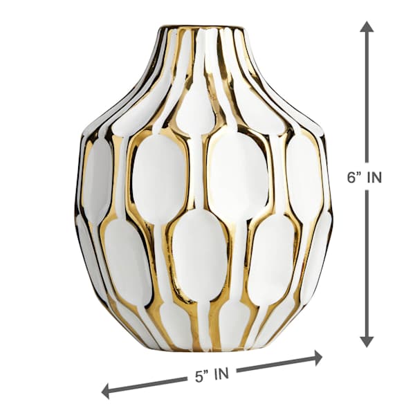 Honeybloom White & Gold Katherine Ceramic Vase, 5.5"