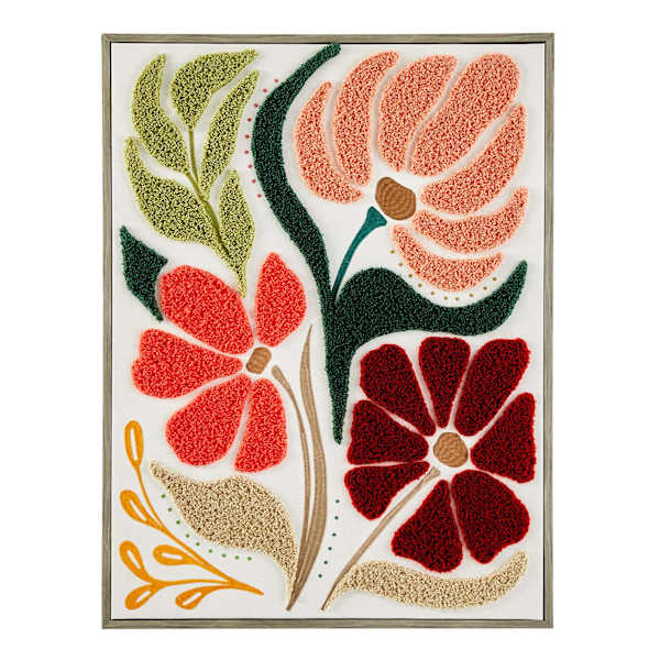 Framed Floral Embroidered Canvas Wall Art, 19x25