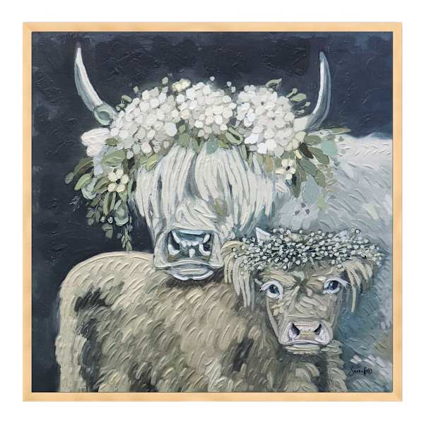 Framed Cow & Calf Canvas Wall Art, 30"