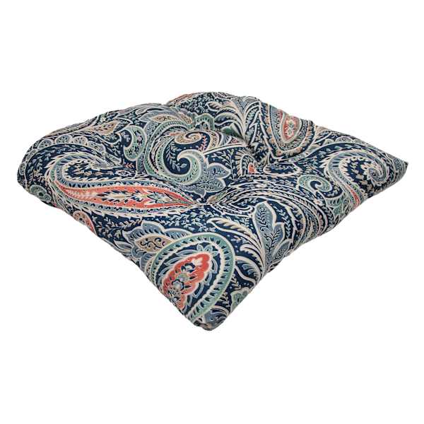 Denim Multicolor Paisley Outdoor Wicker Seat Cushion