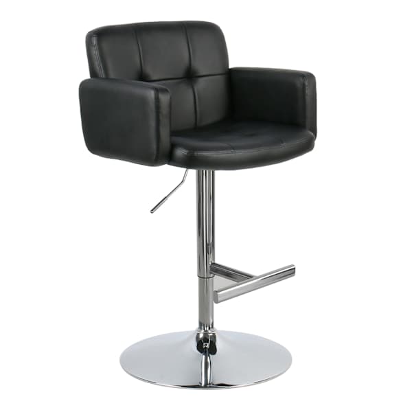Crosby St. Stout Adjustable Swivel Faux Leather Barstool, Black