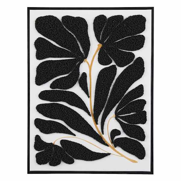 Black Framed Floral Embroidered Canvas Wall Art, 19x25