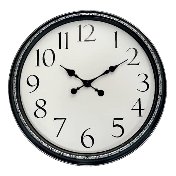 Iris with Black Finish & Silver Edging Wall Clock, 30"