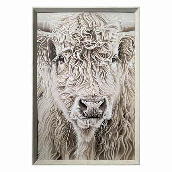 Glass Framed Highland Fluffy Cow Paper Wall Art, 25x37