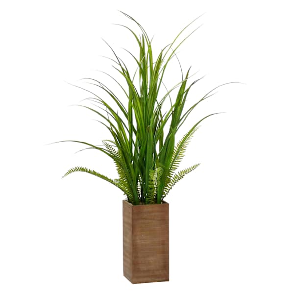 Green Grass Bundle with Wooden Planter, 46"