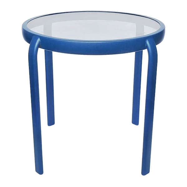 Glass Side Patio Table, Navy Blue