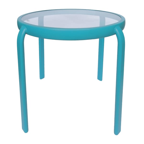 Glass Side Patio Table, Teal