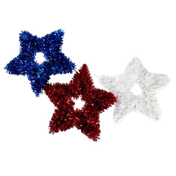 Red, White & Blue Tinsel Stars, 3-Piece Set