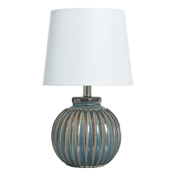 Honeybloom Navy Ceramic Ribbed Small Lamp, 14"