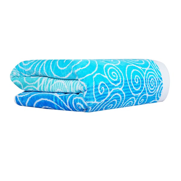 Spiral Blue to Green Ombre Jacquard Velour Beach Towel, 34x64