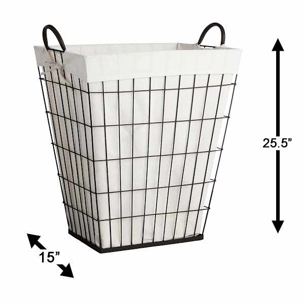 Tapered Metal Wire Laundry Hamper with Removable Liner, Brown