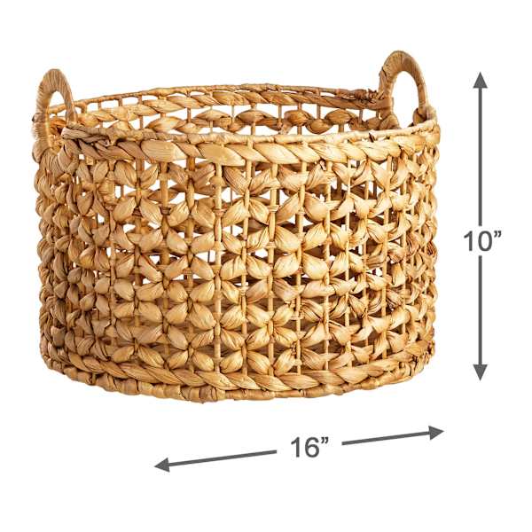 Providence Melia Round Flower Weave Storage Basket with Handles, Medium